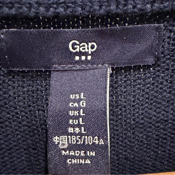 Gap Men’s Sweater Size L Navy Red Fair Isle Pattern 100% Cotton Crewneck Preppy - Picture 9 of 11